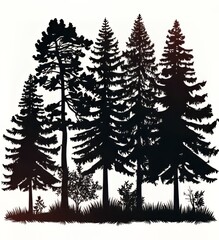 Obraz premium Silhouette of tall pine trees against a light background.