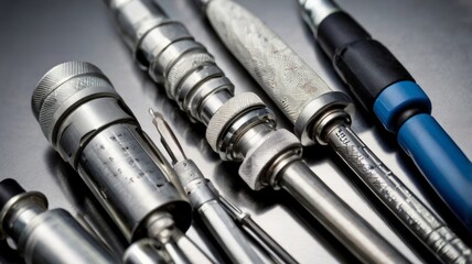 Surgical Instruments: A close-up view of a variety of surgical instruments, gleaming with a cold, sterile sheen, ready for precision and meticulous work. This image is perfect for medical publications