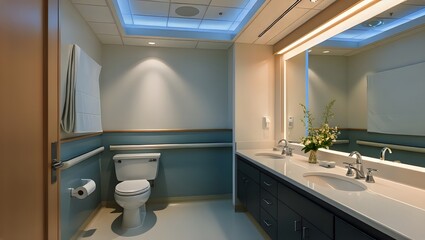 A clean bathroom featuring a white toilet and a modern sink against a neutral wall. GENERATIVE AI