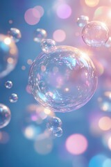 Ethereal Floating Bubbles Against a Soft Pastel Background with Bokeh Light Effects