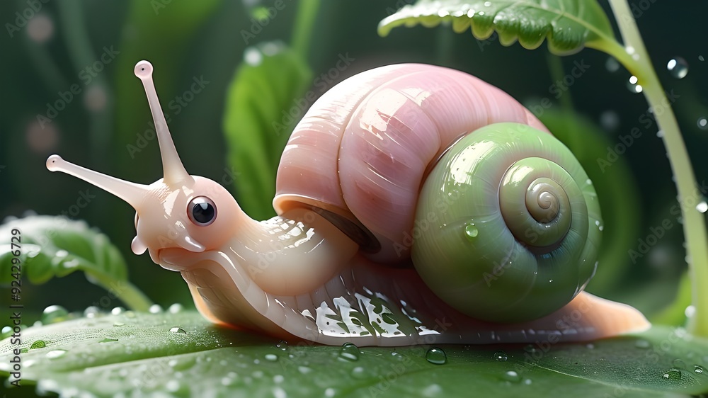 Wall mural snail on leaf