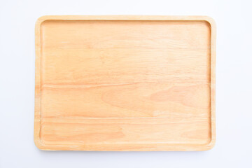 brown wooden tray isolated on white background