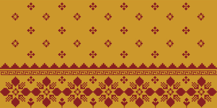 Elegant Textile Border with Floral Motif. Vintage Textile Border for Classic Designs. Seamless motif songket batik from Indonesia. Ethnic pattern traditional cloth.