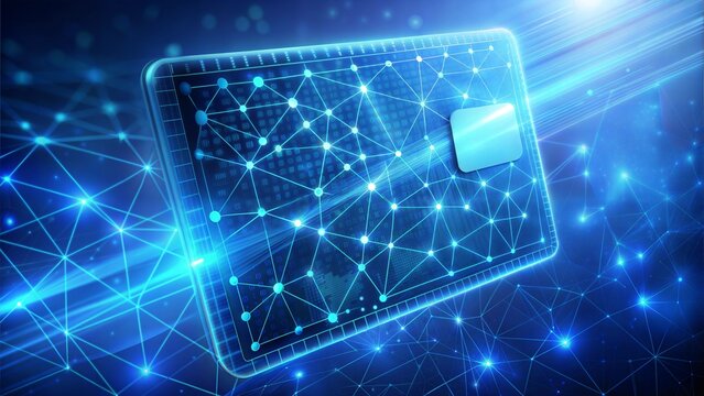 credit card in a hologram of abstract patterns on a blue background