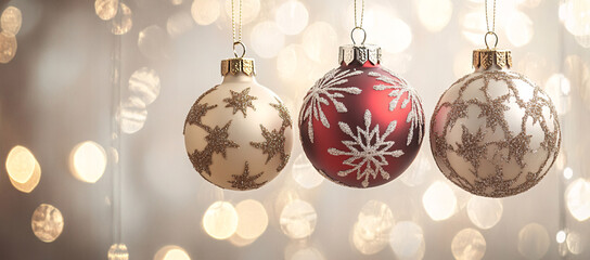 Elegant Christmas Ornaments in Red, Gold, and Beige Colors