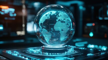 Fototapeta premium Futuristic Holographic Globe on a High-Tech Platform