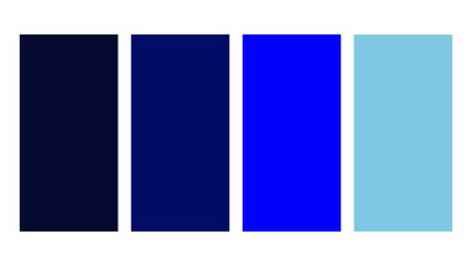 Dark blue, navy blue, blue, baby blue color palette. Set of bright color palette combination in rgb hex. Color palette for ui ux design. Abstract vector illustration for your graphic design, banner