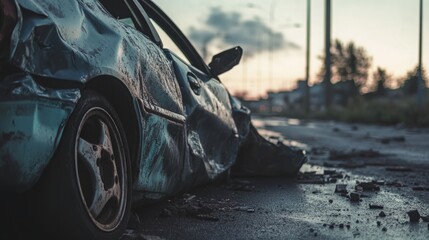 Roadblock Reverie - The Lingering Impact of a Vehicle Accident Scene on an Asphalt Street.