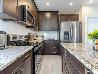 Modern Kitchen Interior Design with Stainless Steel Appliances and Granite Countertops - Photo