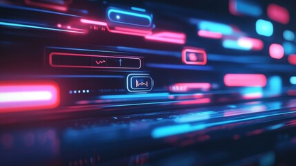 Obraz premium Abstract Futuristic Technology Background with Neon Lights and Interfaces