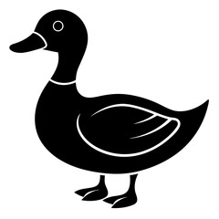 Duck isolated on white, duck vector illustration, animal vector art, duck silhouette, pet vector icon, duck cartoon line art, eps