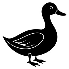Duck isolated on white, duck vector illustration, animal vector art, duck silhouette, pet vector icon, duck cartoon line art, eps