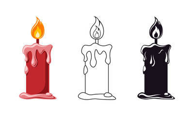 Spooky Candle with Melting Wax Outline and Silhouette Set, Halloween Graphics
