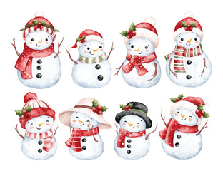 Watercolor Illustration Set of Snowman