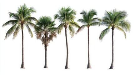 Tropical Oasis - Coconut Palms Standing Tall in Isolation on a White Background.