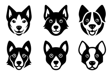 Set of dog head icons silhouette vector art illustration
