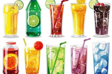 Arrangement of three glasses containing drinks with contrasting straw colors. Selection of playful and refreshing options. Food and beverage concept