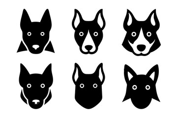 Set of dog head icons silhouette vector art illustration

