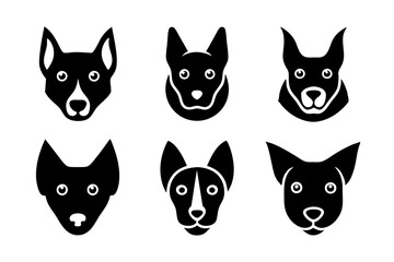 Set of dog head icons silhouette vector art illustration
