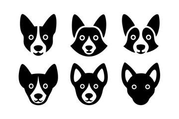 Set of dog head icons silhouette vector art illustration
