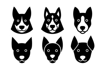 Set of dog head icons silhouette vector art illustration
