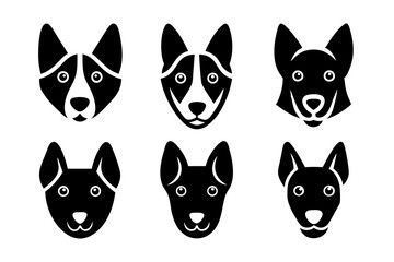 Set of dog head icons silhouette vector art illustration
