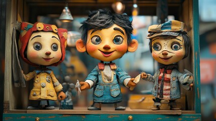 puppet workshop where kids create their own puppets, bright daylight, creative and interactive tones