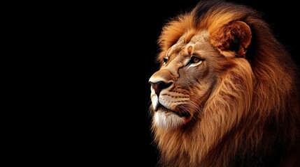 Fototapeta premium Majestic Lion Portrait Against a Black Background