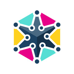 This is a flat logo shape of a six point star on a hexagonal shape in multicolor for technology related logo