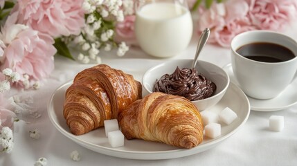 French Breakfast Croissants with Coffee and Chocolate Spread