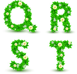 green leaf and flowers vector set, Environmental alphabet