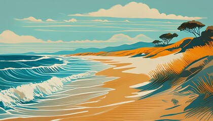 Golden Coastline Beach Serene Illustration