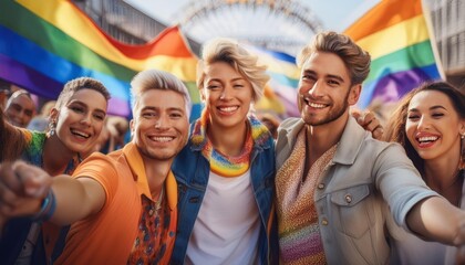 Personas felices celebrando el mes del orgullo LGBTQ+