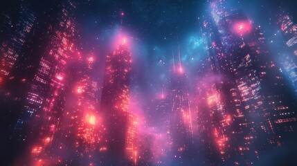 Obraz premium Futuristic Cityscape with Glowing Lights and Stars