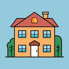 house isolated on white, house vector illustration, Two story house vector art, house silhouette, house vector icon, bilding cartoon line art, eps