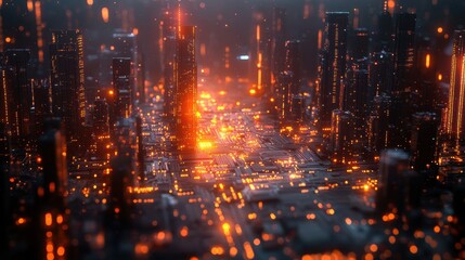 Fototapeta premium Futuristic Cityscape with Glowing Lights