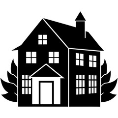 Fototapeta premium house isolated on white, house vector illustration, Two story house vector art, house silhouette, house vector icon, bilding cartoon line art, eps