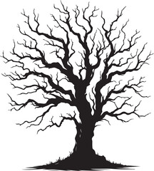 A dead tree silhouette highlights its barren branches, creating a stark and haunting visual.