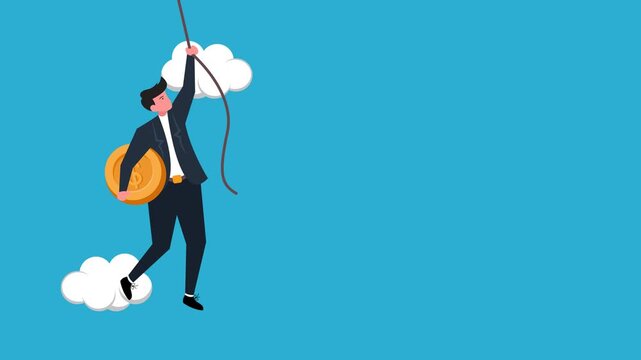 Animation Footage of Successful Entrepreneurs Achieving Lots of Income. Concept Illustration of Character Carrying Money Coins