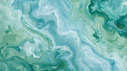 Obraz premium A dreamy marbled pattern in shades of green and blue reminiscent of a peaceful field of grass under a blue sky