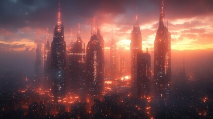 Fototapeta premium Futuristic Cityscape at Sunset