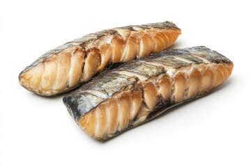 Canned mackerel fillet, isolated on white background with generative ai