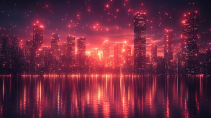 Obraz premium Cyberpunk Cityscape with Red Neon Lights