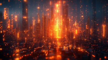 Fototapeta premium Futuristic Cityscape with Glowing Towers