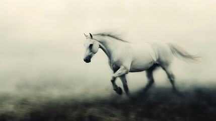 Obraz premium A White Horse Running Through Fog