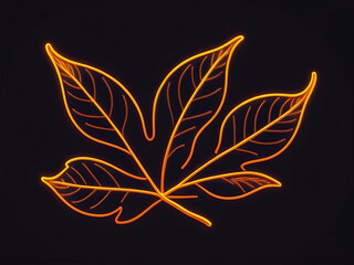 Abstract Autumn orange color leaf neon icon. Simple thin line