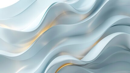 Fototapeta premium Abstract light blue wavy background with golden highlights.