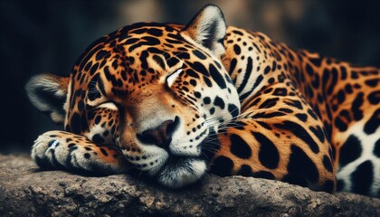Obraz premium close up of jaguar sleeping in the jungle