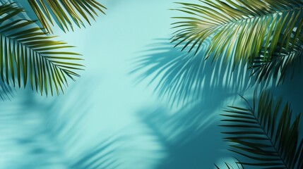 Fototapeta premium Tropical Palms Casting Shadows on a Vibrant Blue Surface