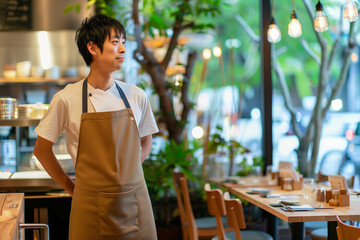 笑顔の飲食店のスタッフ